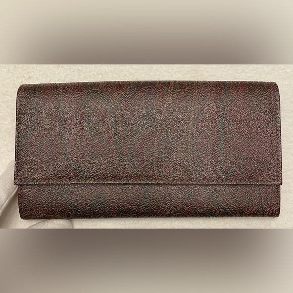 Etro Authentic Vintage Paisley Pattern Continental PVC Long Wallet